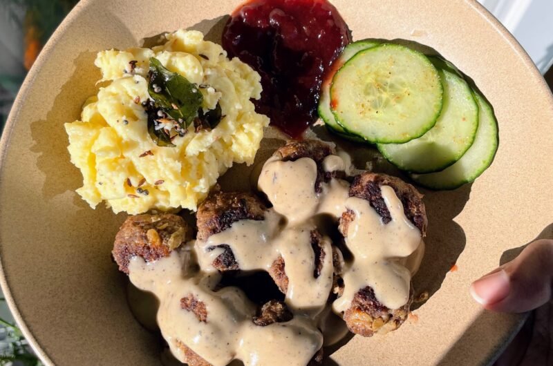 Swedish Indian Fusion Meatballs with Tadka Mashed Potatoes and Lingonberry Tamarind Jam